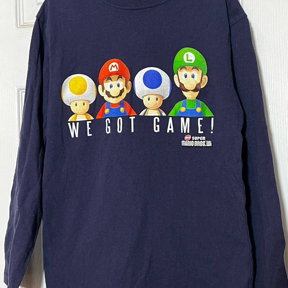 Nintendo Players Super Mario Wii Luigi Toad Blue Long Sleeve Shirt Youth M